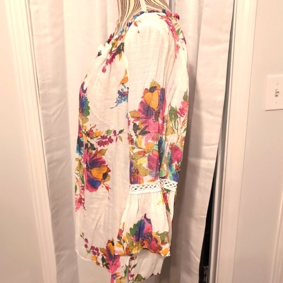 Spense Women's Bohemian Floral Tunic Top Tropical Flowy Bell Sleeves Size Large - Picture 5 of 9